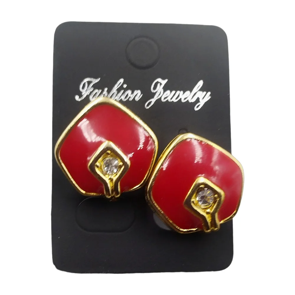 Red & Gold Tone Stud Earrings Clear Rhinestone Center | NWOT